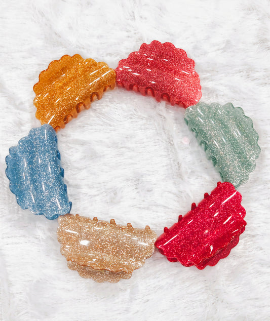 Glitter Scallop Shape Hair Claw Clip for Women & Girls