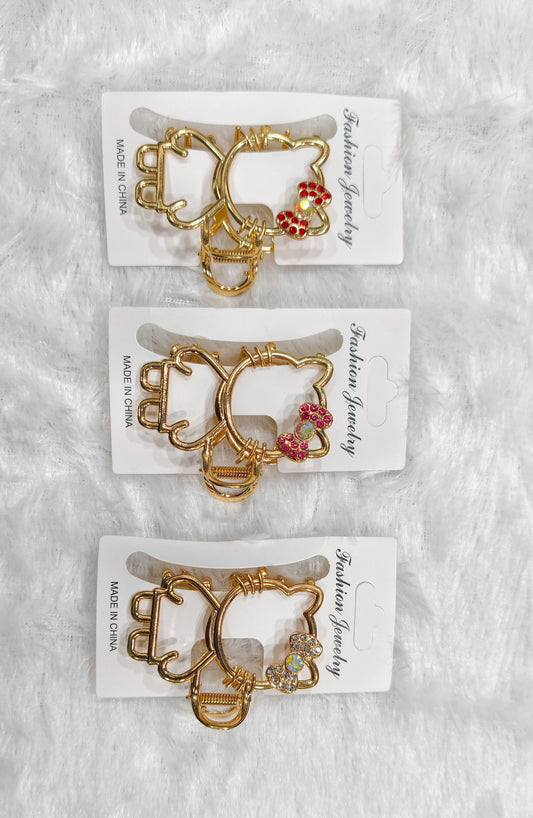 Cute Cartoon Metal Hair Claw Clip with Stone Work (Gold Finish)
