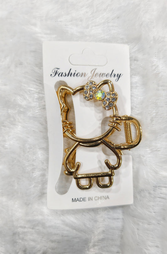 Cute Cartoon Metal Hair Claw Clip with Stone Work (Gold Finish)