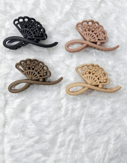 Elegant Floral Fan Hair Claw Clip for Women – Strong Hold, Matte Finish