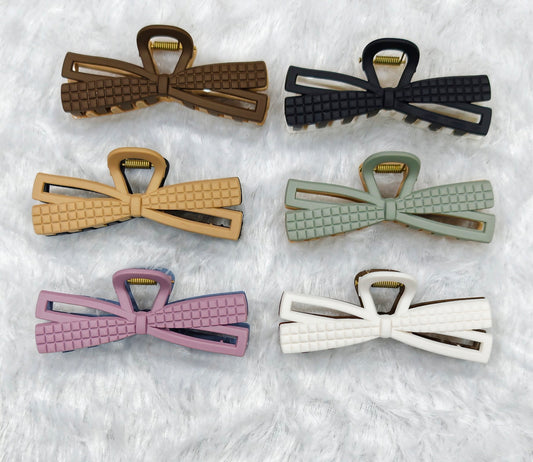 Double Shade Bow Hair Claw Clip – Matte Finish (Multiple Colors)