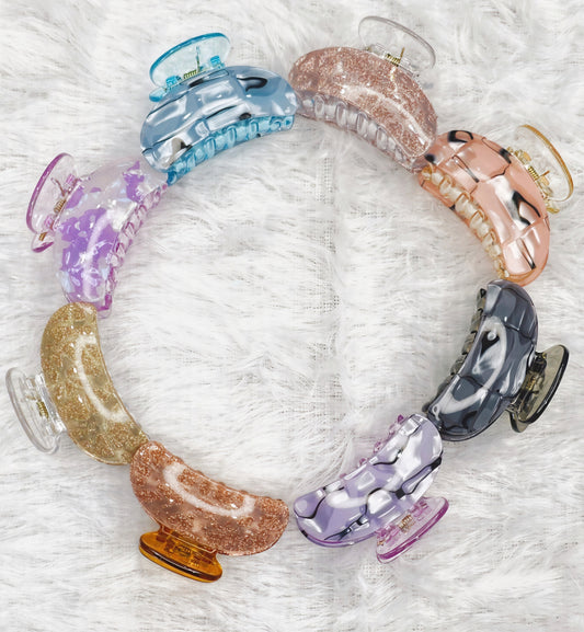 Curved Glitter Acrylic Hair Claw Clip for Women | Strong Hold Stylish Claw Clip (Multiple Colors)